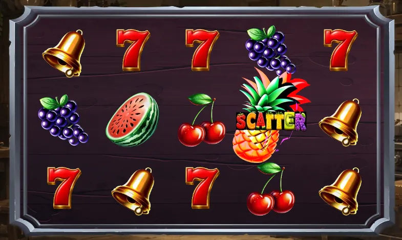 Hot Fruit Bonanza reels: bells, sevens, grapes, cherries, watermelon and a pineapple scatter